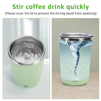 VAlinks Self Stirring Coffee Mug - Rechargeable Stainless Steel Auto Self Mixing Cup with Lid, 350ml/12oz Coffee Self Stirring Cup To Stir Coffee, Mixed Milk, Tea for Women Men Office Car Use, Green