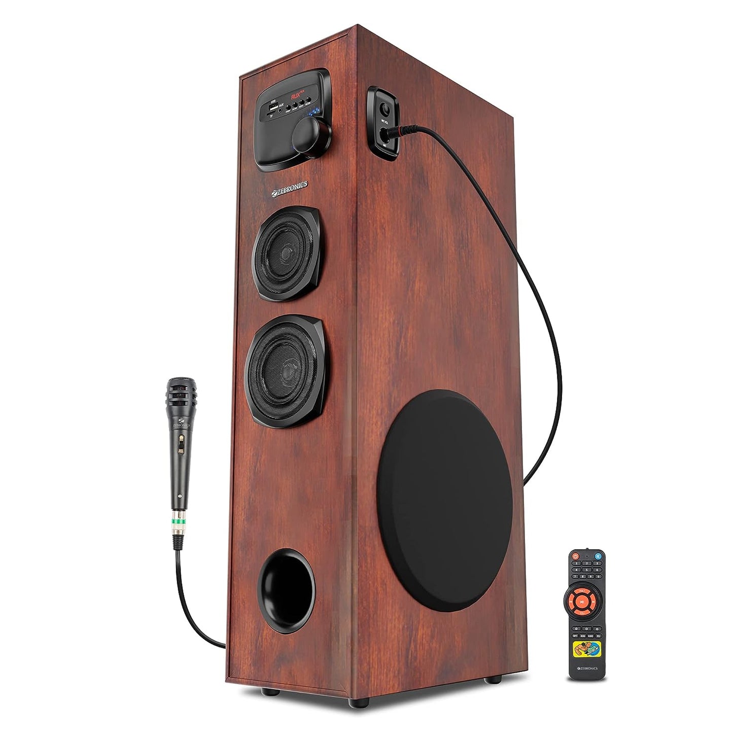 ZEBRONICS BT909RUCF Tower Speaker with 80W RMS, 20.32cm (8”) subwoofer, Wired mic for Karaoke, (Open Box)