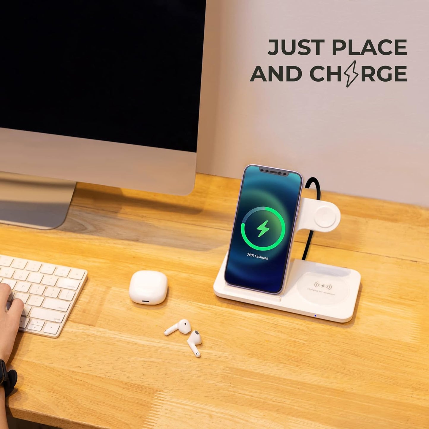 (Seald Pack) HAMMER Flex 3.0 3-in-1 Wireless Charging Dock [15W Fast Charger] [Mag-Safe Compatible] for iPhone 13, 12 Series | iWatch 7,SE,6,5,4,3,2 | AirPods 2,3, Pro (White)