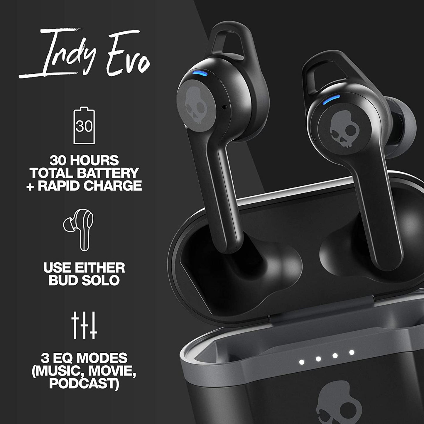 Skullcandy Indy Evo Truly Wireless in Ear Earbuds with Mic (Black)