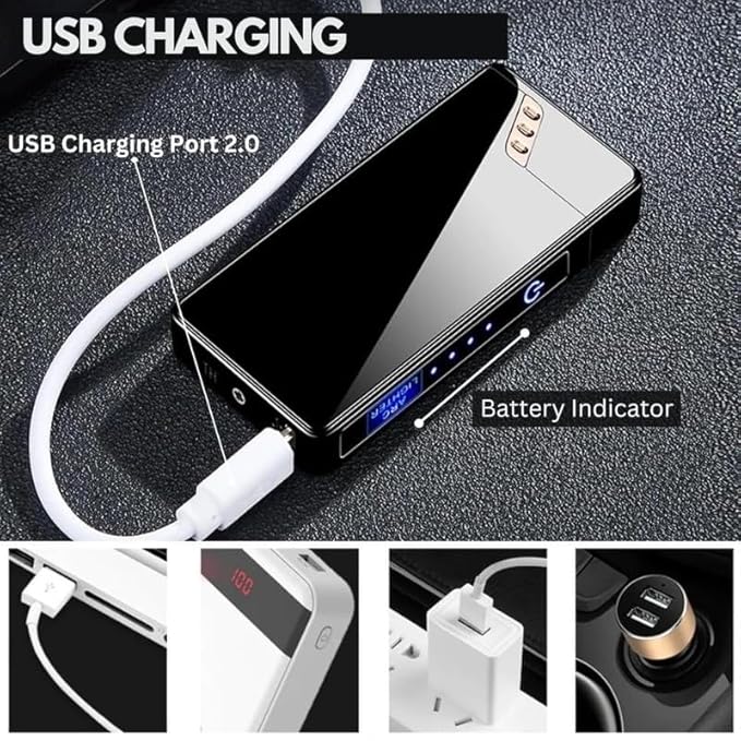 Drumstone 𝐁𝐔𝐘 𝟏 𝐆𝐄𝐓 𝟏 LED Touch Double ARC Electric Lighter, Plasma, Flameless, Windproof Lighter with Battery Display, USB Rechargeable Lighter 𝟏𝟓 𝐘𝐞𝐚𝐫𝐬 𝐖𝐚𝐫𝐫𝐚𝐧𝐭𝐲