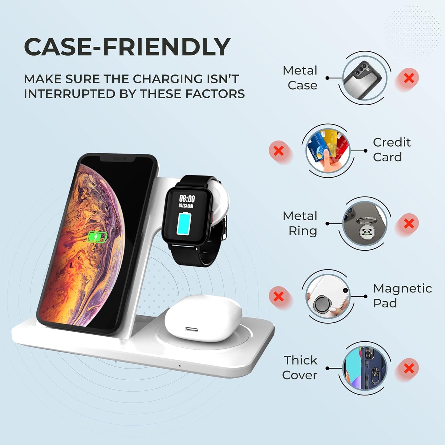 (Seald Pack) HAMMER Flex 3.0 3-in-1 Wireless Charging Dock [15W Fast Charger] [Mag-Safe Compatible] for iPhone 13, 12 Series | iWatch 7,SE,6,5,4,3,2 | AirPods 2,3, Pro (White)