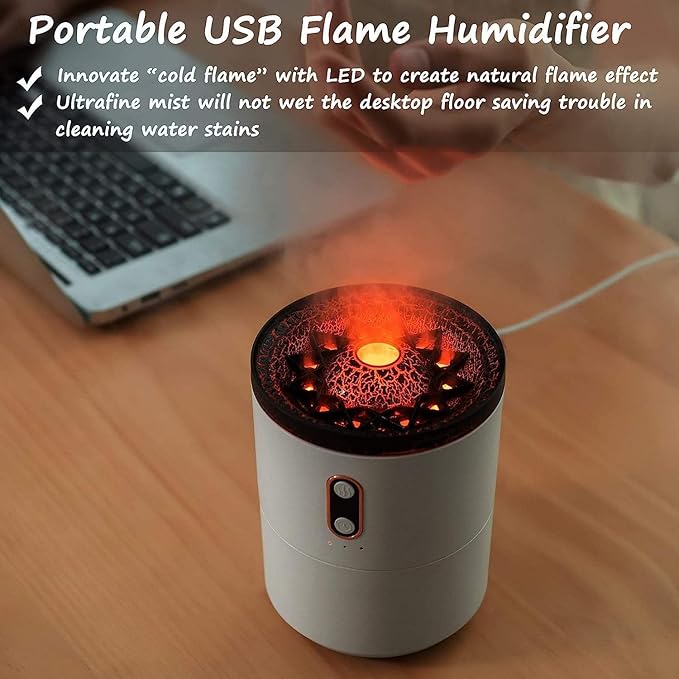 ORLOV Volcano Flame Aromatic Diffuser - Electric Aromatherapy Humidifier for Home, Office, and Bedroom with Essential Oil Diffusion, 2 Mist Modes, 3 Timer Settings & Auto Shut-Off