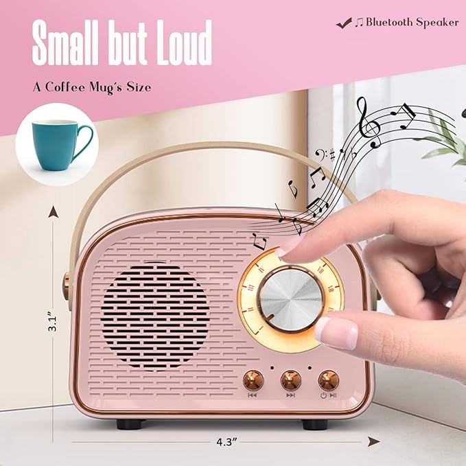 SpringFlora Retro Bluetooth Speaker, Cute Mini Speaker, Portable Wireless Speaker with TWS for Home Outdoor Travel, Bookshelf Speaker, Vintage Decor, Gifts for Girls, Teens, Women White