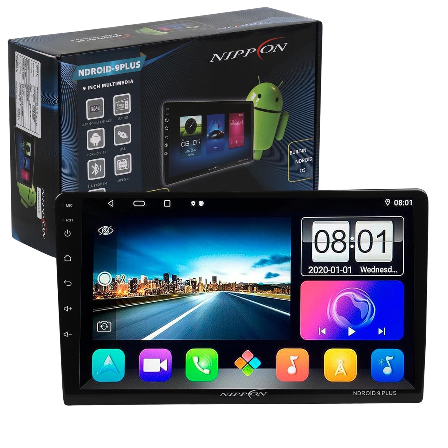 Nippon NDROID 9 Plus with 9 Inch Car Android Double Din PlayerTouch Screen Quad Core Proceessor 1080P HD Screen, Latest Android Version 11 BT 5.0, Wi-Fi, GPS, Navigation
