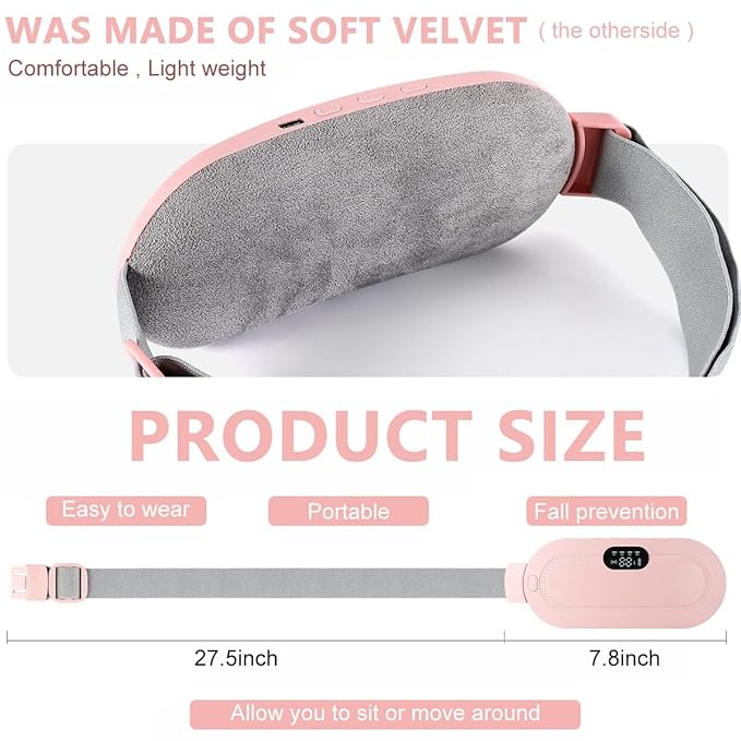 JUVIW Period Cramp Relief Massager & Heating Pad Portable Cordless Periods Cramps Relief Machine 3-Temp. & 4-Massage Mode Period Pain Relief Products Menstrual Pain Relief Device (PINK)