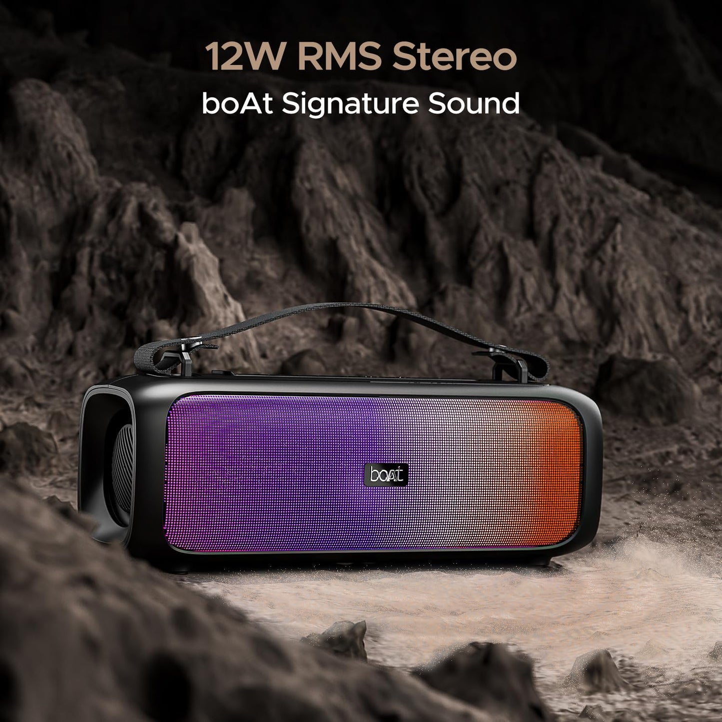 boAt Stone 580 Bluetooth Speaker with 12W RMS Stereo Sound, LED Lights, Up to 8 HRS Playtime, TWS Feature, FM Radio, Multi-
