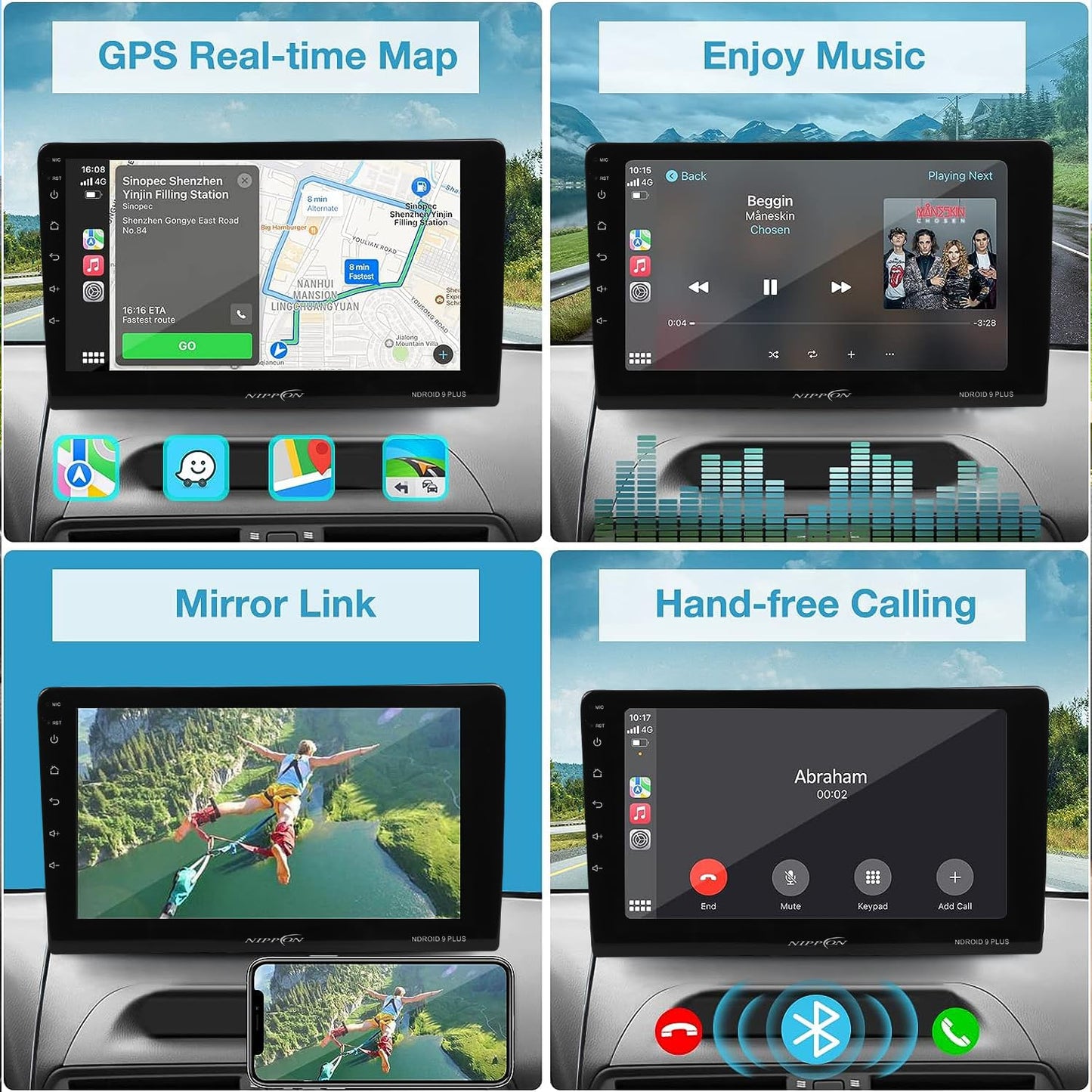 Nippon NDROID 9 Plus with 9 Inch Car Android Double Din PlayerTouch Screen Quad Core Proceessor 1080P HD Screen, Latest Android Version 11 BT 5.0, Wi-Fi, GPS, Navigation