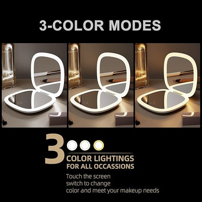 Compact Mirror with LED Light, 1x/10x Magnifying Rechargeable Dimmable Pocket Makeup Mirror for Purse, Travel, 4inch