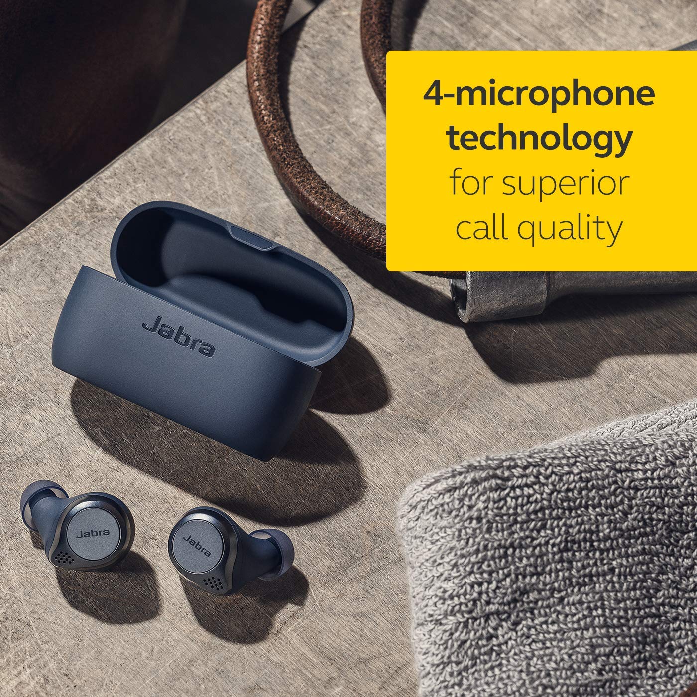 (Open Box) Jabra Elite Active 75t Earbuds – Active Noise Cancelling Wireless Sports Earbuds – Navy