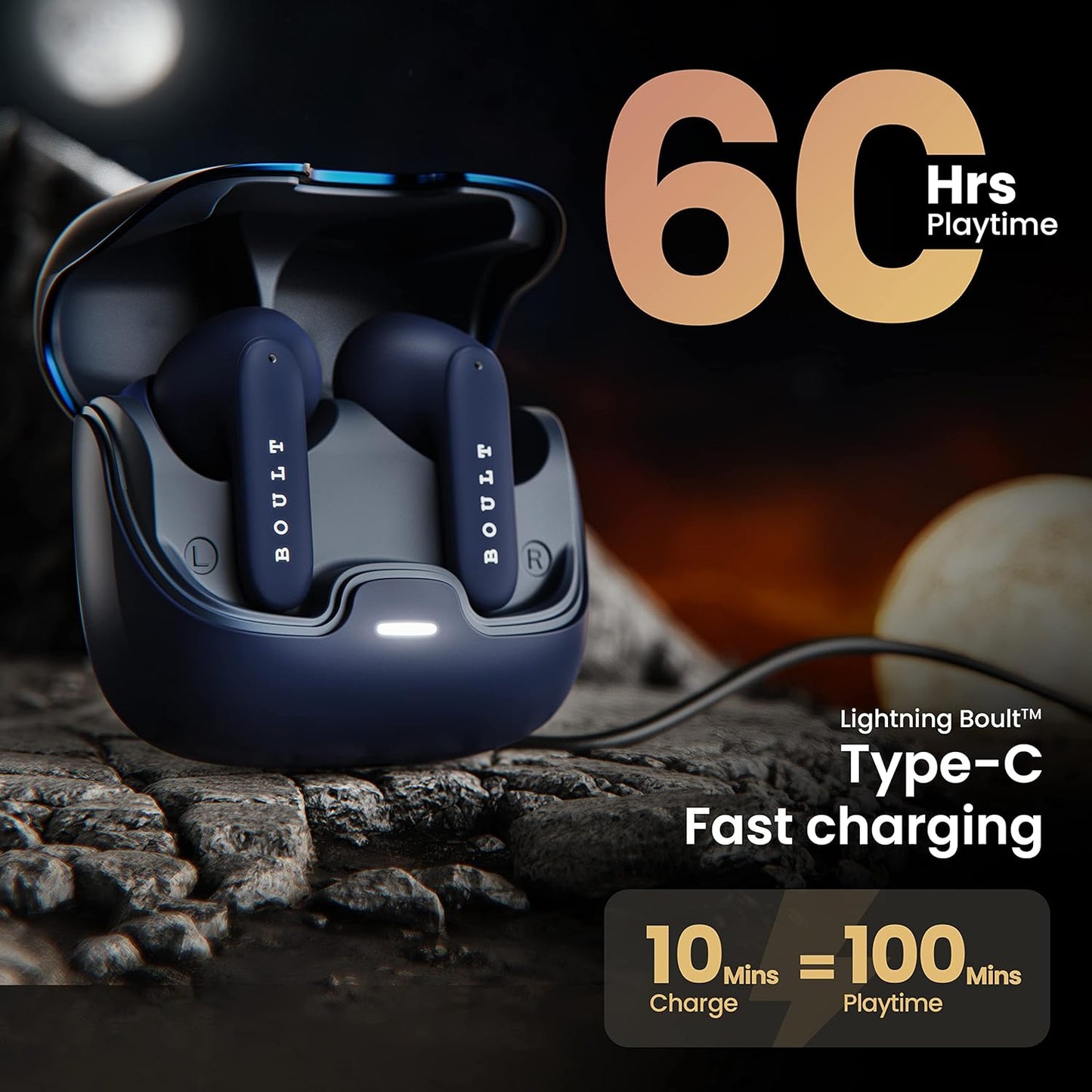 Boult Audio Z40 Pro Earbuds with 100H Battery, 4 Mic Clear Calling Low Latency, Premium Rubber Grip, 13mm Bass Drivers (Midnight)
