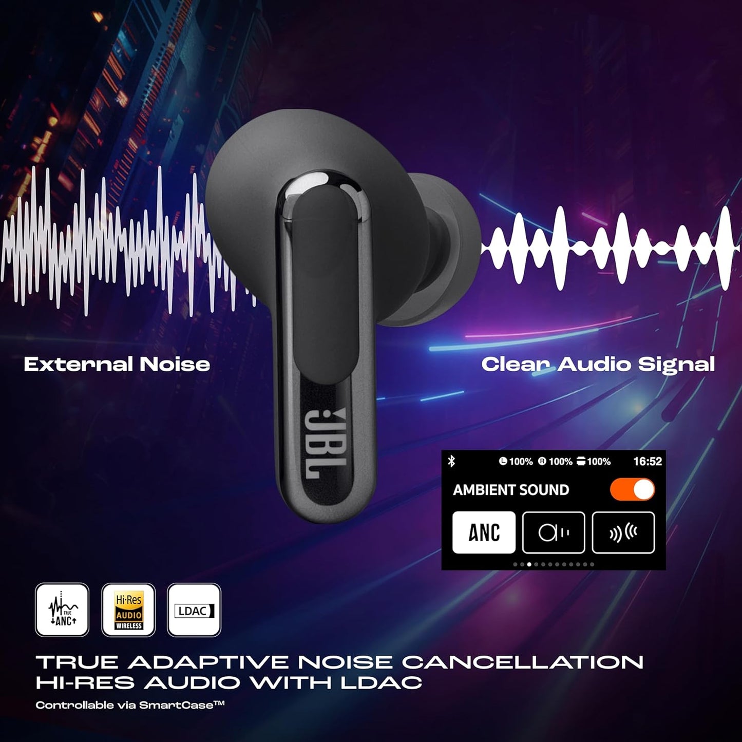JBL New Launch Live Beam 3 TWS,Hi-Res Audio True ANC Touch Display,48H Playtime,Wireless Charging