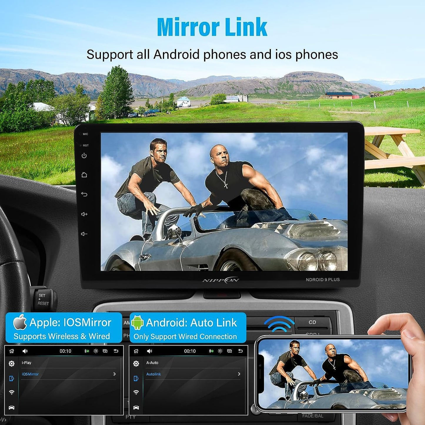 Nippon NDROID 9 Plus with 9 Inch Car Android Double Din PlayerTouch Screen Quad Core Proceessor 1080P HD Screen, Latest Android Version 11 BT 5.0, Wi-Fi, GPS, Navigation