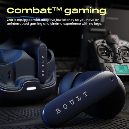 Boult Audio Z40 Pro Earbuds with 100H Battery, 4 Mic Clear Calling Low Latency, Premium Rubber Grip, 13mm Bass Drivers (Midnight)
