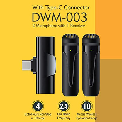 Digitek DWM-003 2 Unit Wireless Microphone & 1 Unit Receiver with Type C