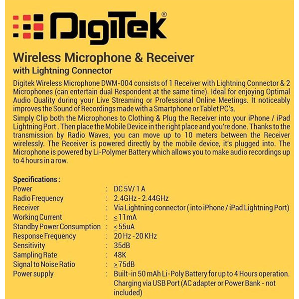 Digitek DWM-004 Wireless Microphone with Receiver Set