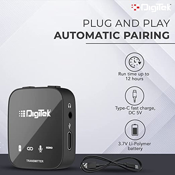 Digitek DWM-101 Wireless Microphone System for DSLR, Camcorder, Smartphone & Tablet
