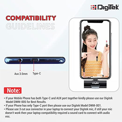 Digitek DWM-001 Wireless Microphone & Receiver with Type C