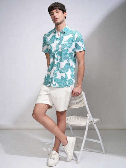 Suburbans Men Green Printed Slim Fit Casual Shirts