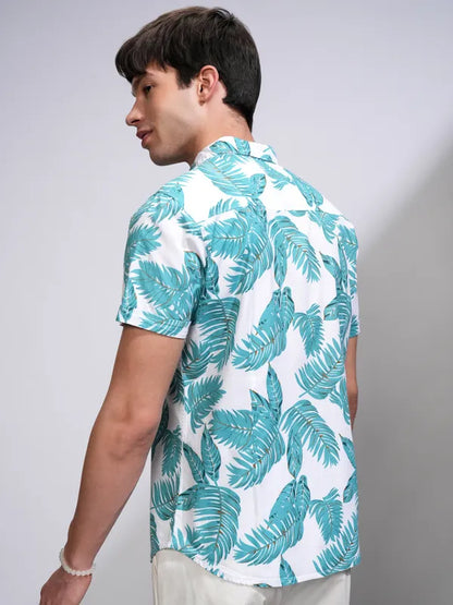 Suburbans Men Green Printed Slim Fit Casual Shirts
