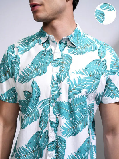 Suburbans Men Green Printed Slim Fit Casual Shirts