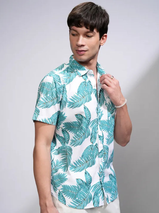 Suburbans Men Green Printed Slim Fit Casual Shirts