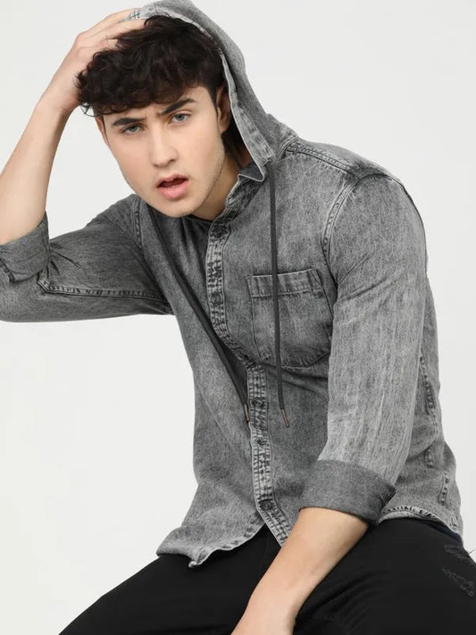 Suburbans Men Grey Faded Slim Fit Casual Shirts
