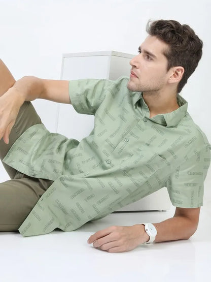 Suburbans Men Green Printed Slim Fit Casual Shirts