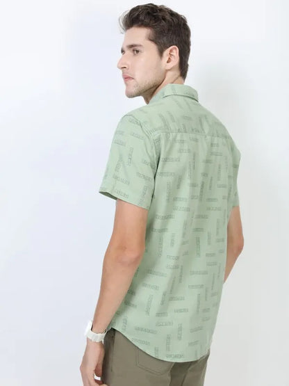 Suburbans Men Green Printed Slim Fit Casual Shirts