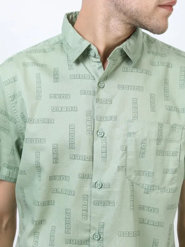 Suburbans Men Green Printed Slim Fit Casual Shirts