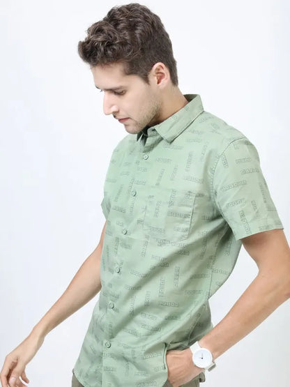 Suburbans Men Green Printed Slim Fit Casual Shirts