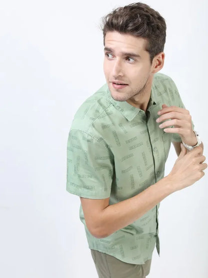 Suburbans Men Green Printed Slim Fit Casual Shirts