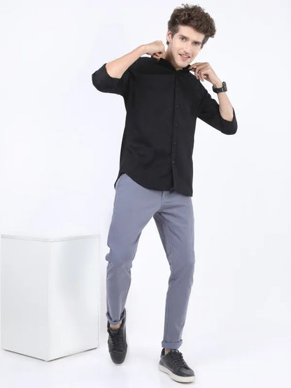 Suburbans Men Black Solid Slim Fit Casual Shirts