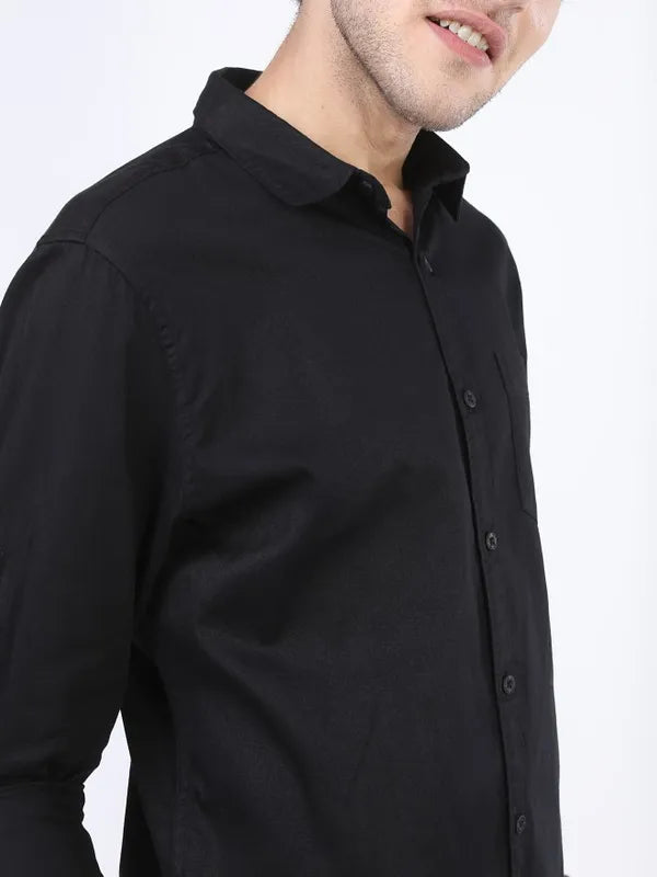 Suburbans Men Black Solid Slim Fit Casual Shirts
