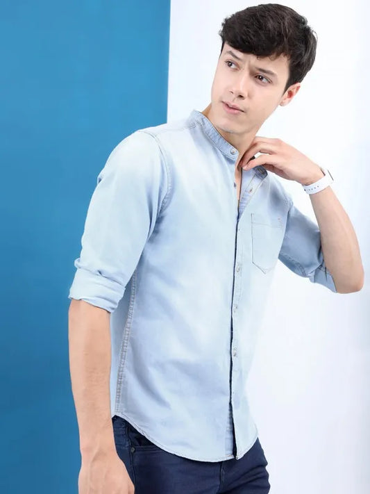 Suburbans Men Blue Faded Slim Fit Casual Shirts