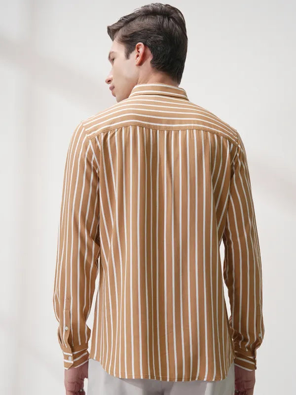 Suburbans Men Rust Striped Regular Fit Casual Shirt