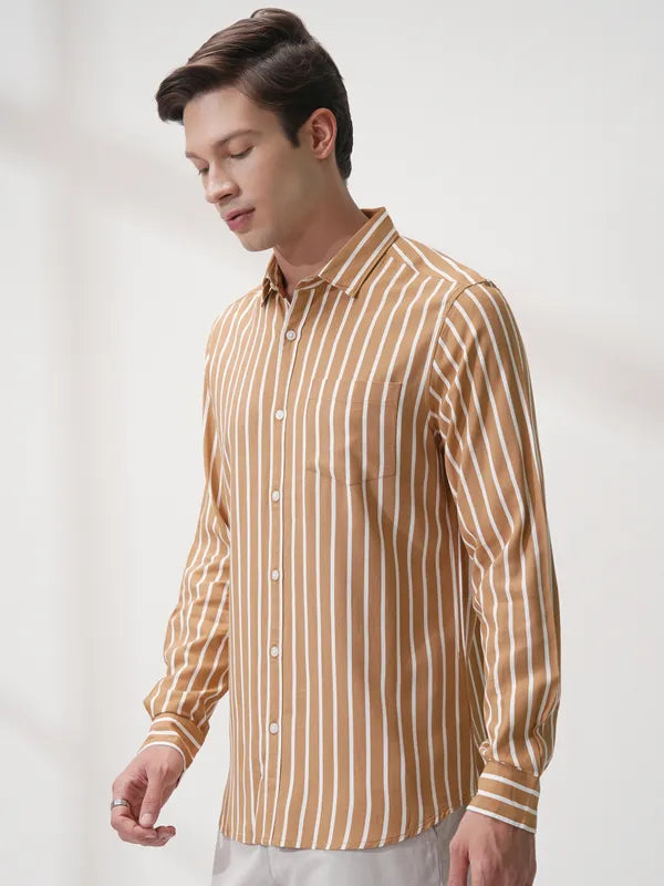 Suburbans Men Rust Striped Regular Fit Casual Shirt