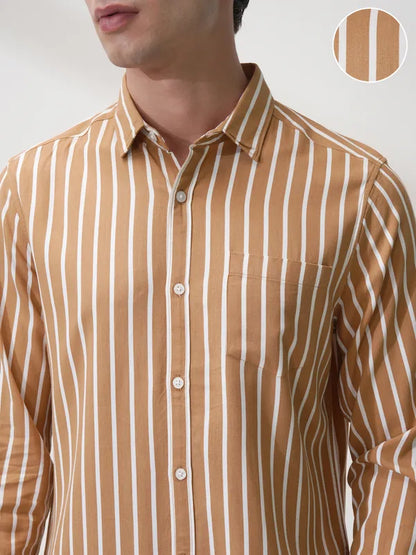 Suburbans Men Rust Striped Regular Fit Casual Shirt