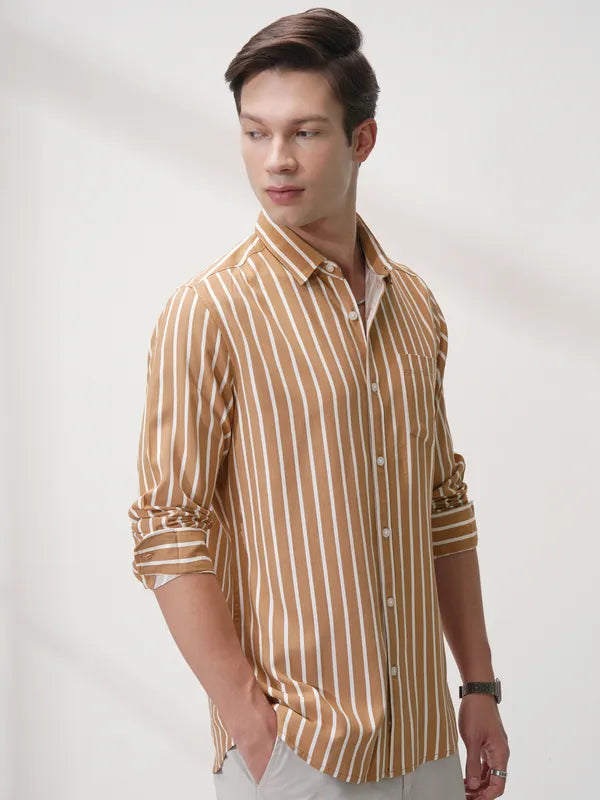 Suburbans Men Rust Striped Regular Fit Casual Shirt