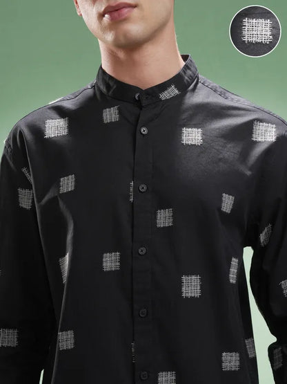 Suburbans Men Navy Blue Self Design Relaxed Fit Casual Shirt