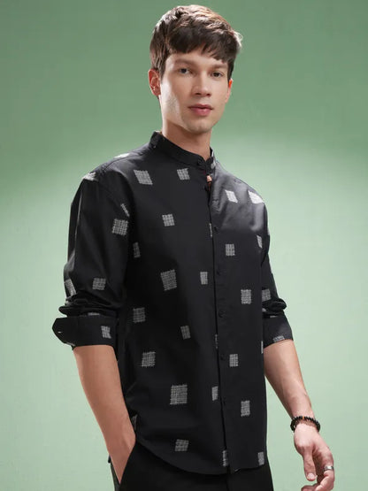 Suburbans Men Navy Blue Self Design Relaxed Fit Casual Shirt
