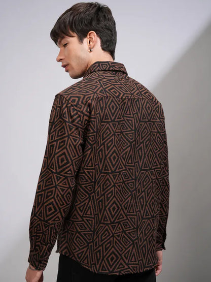 Suburbans Men Brown Printed Relaxed Fit Casual Shirt