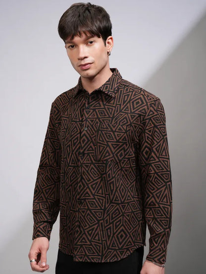 Suburbans Men Brown Printed Relaxed Fit Casual Shirt