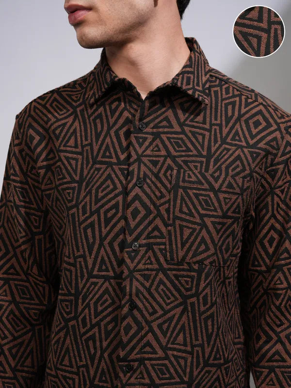Suburbans Men Brown Printed Relaxed Fit Casual Shirt