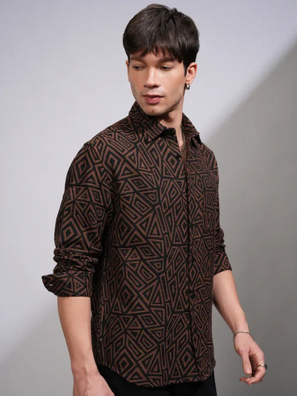 Suburbans Men Brown Printed Relaxed Fit Casual Shirt