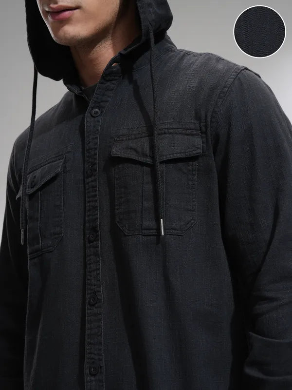 Suburbans Men Charcoal Faded Slim Fit Casual Shirt