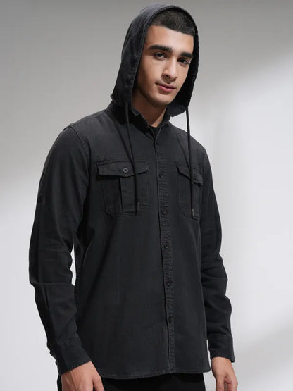 Suburbans Men Charcoal Faded Slim Fit Casual Shirt