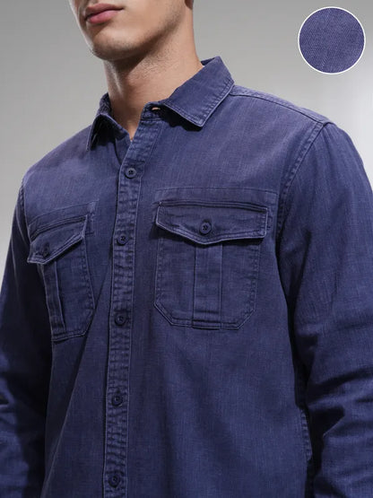 Suburbans Men Blue Solid Slim Fit Casual Shirt