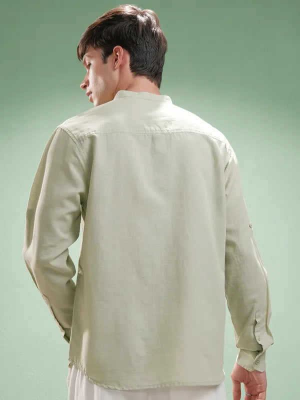 Suburbans Men Green Self Design Relaxed Fit Casual Shirt