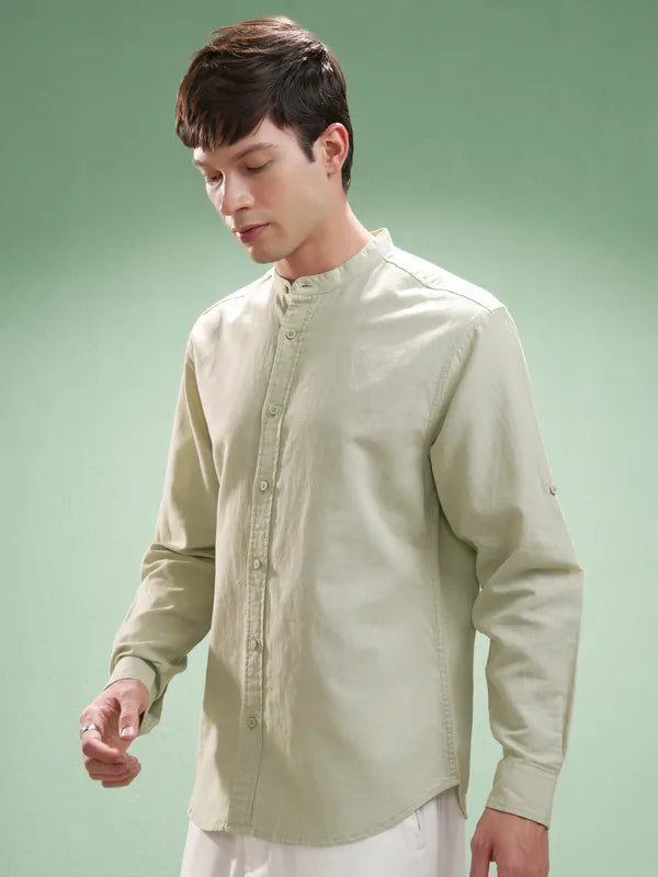 Suburbans Men Green Self Design Relaxed Fit Casual Shirt
